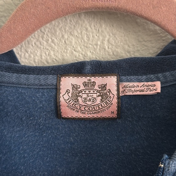 Juicy Couture Vintage Y2K Track Jacket Blue Terry Cloth Full Zip Hooded Velour - Picture 5 of 7